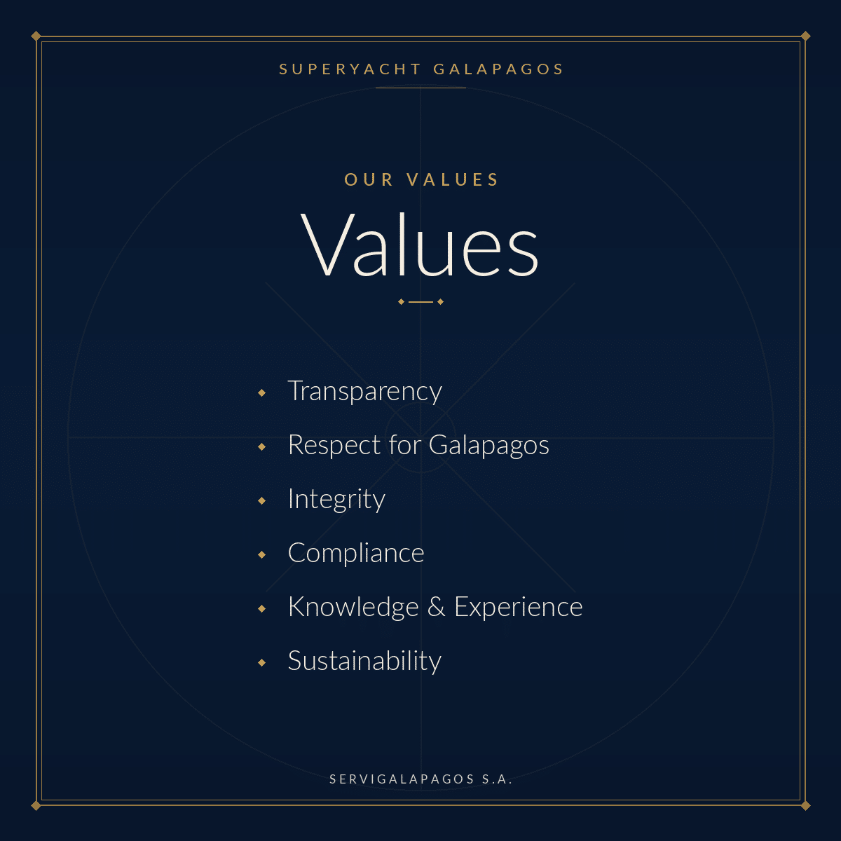 Values superyacht galapagos